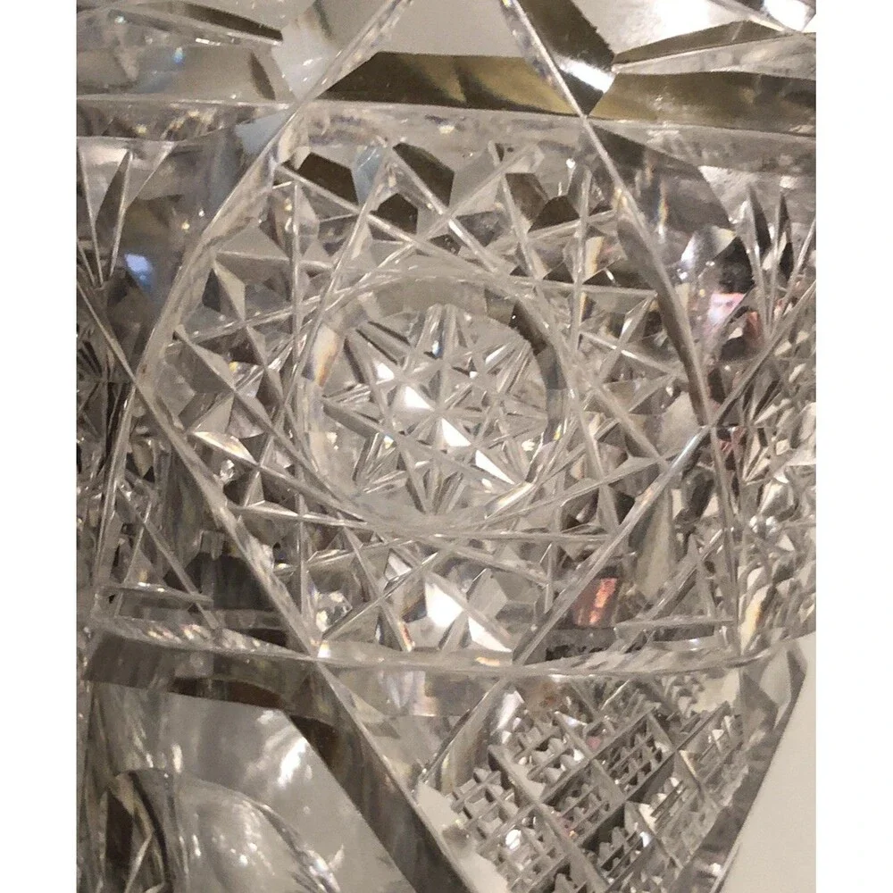 Vtg ABP  Cut Glass Corset Sawtooth Vase 10”